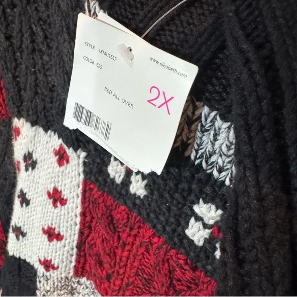 Liz Claiborne Red and Black Patchwork Sweater - Picture 4 of 7
